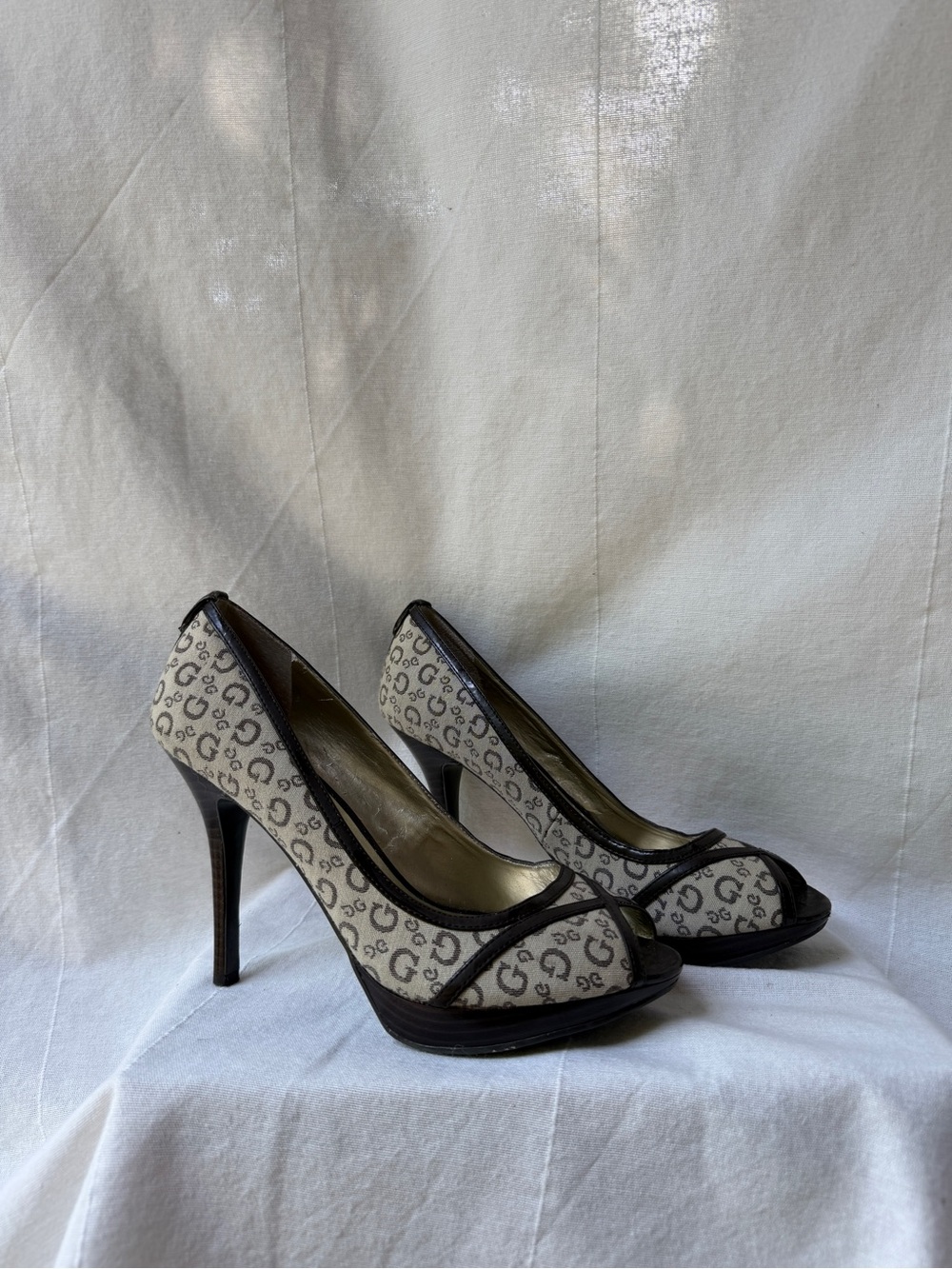 Guess Marciano Classic Logo Print Peep-toe Heels